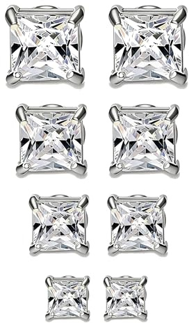 Jstyle 4 Pairs Stainless Steel Magnetic Stud Earrings for Men Women Cubic Zirconia Non-Piercing Clip On Cheater Fake Earrings 4-7 mm