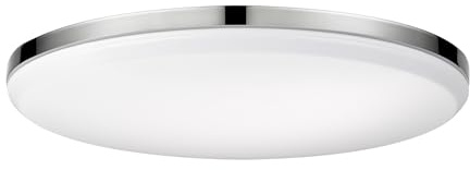 Globe Electric 65584 14 Integrated LED Flush Mount Ceiling Light, Chrome Finish, Frosted Shade, Slim Low Profile, 2200 Lumens, 3000K Warm White, Energy Star Certified