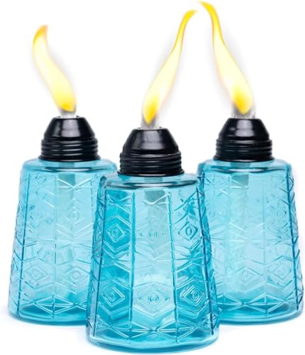 Elegante antorchas de cristal para tu mesa o patio con muchos colores para elegir. Juego de 3 antorchas. Exclusivamente de Backyadda. (3 azules)