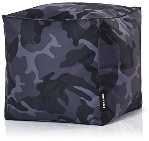 Green Bean Outdor Pouf-Hocker 40x40x40cm mit EPS-Perlen Füllung - Erweiterung & Addon für Sitzsäcke: Fußhocker Fußkissen - Bodenkissen Kinder & Erwachsene - Fußablage Sitzkissen Camouflage Schwarz
