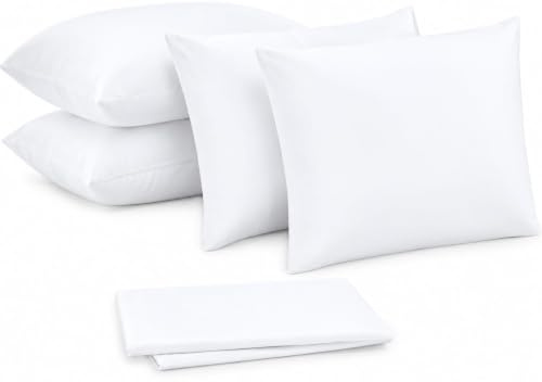 Pillowcases - 4 Pack Housewife Pillowcase Set | Envelope Closure | Ultra Soft Easy Care 100% Egyptian Cotton Plain Pillow Case Cover For Bedroom - 50 X75cm (White)