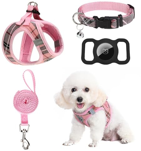 EXPAWLORER Pettorina e guinzaglio per cuccioli – Collare e guinzaglio per cani di piccola taglia – classico plaid regolabile per cani di piccola taglia, pettorina anti-tiro, riflettente, a prova di