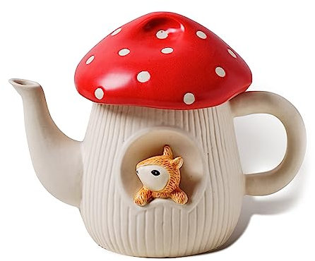 RESVUGA Carino Fungo Teiera, Polka Dot Coperchio, Sicurezza Matt Ceramica Teiera, 700ml.