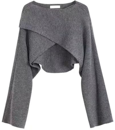 Maglione corto irregolare da donna a maniche lunghe tinta unita maglione ispessito, M