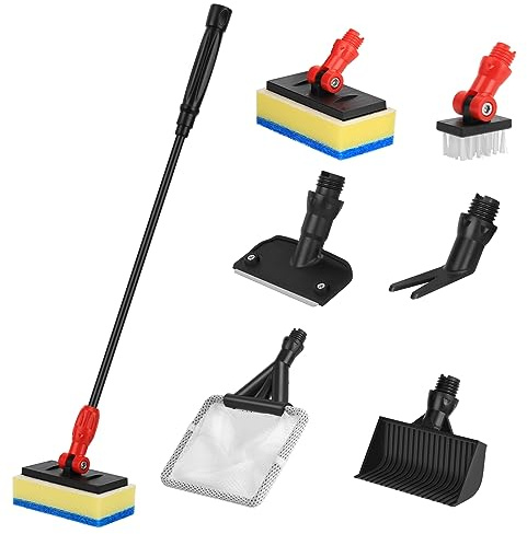 hygger Kit di Pulizia per Acquario 6 in 1, Strumento di Pulizia per Acquario Versatile, Con Manico Estensibile, Spugna Raschi-Alghe, Spazzola per Sciacquare, Retino per Pesci Rastrello per Ghiaia (M)