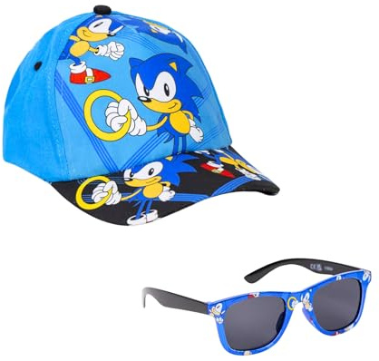 Sonic The Hedgehog Gafas de Sol y Gorra para Niños, Diseño Sonic el Erizo Gafas de Sol Protección UV, Gorra de Verano Infantil para Niños