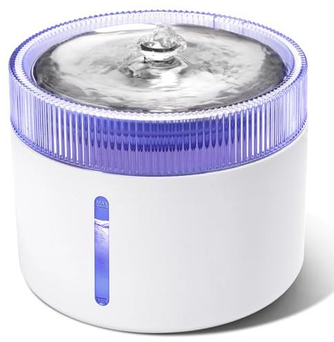 Cat Water Fountain for Drinking Nobleza 2L Water Fountain Cat Bowl, Visible Water Level Pet Water Dispensers Indoor, Built-In Led Light, White