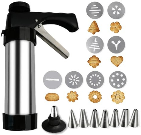 Ockyunoo Pressa per Biscotti, Macchina per Biscotti in Acciaio Inox, Pressa per Biscotti Fai da Te, Macchina per Biscotti, con 8 bocchette di laminazione e 8 Pezzi di Fiori per Torte e Biscotti