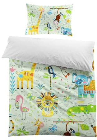 MUSOLEI Animal Single Duvet Cover Set Girls Bedding Childrens bedding set- 2pc Green Microfiber Bed Set (135x200cm + 50x75cm) for Kids/Teens | Hypoallergenic Wildlife Bedding Sets