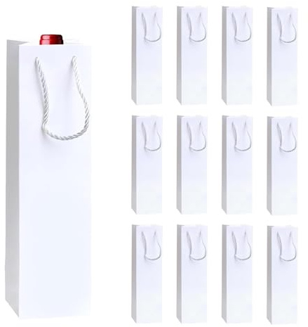 Bolsas de botellas de vino hechas de papel kraft, bolsas de regalo para botellas con asas, 12organizadores de vino Kraft para bodas, bolsas de regalo de fiesta para botellas (blanco)