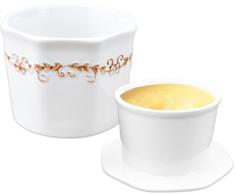 HEKOBAG Beurrier en Porcelaine à Eau 250g Avec Couvercle, Pot Vintage en Céramique pour la Cuisine