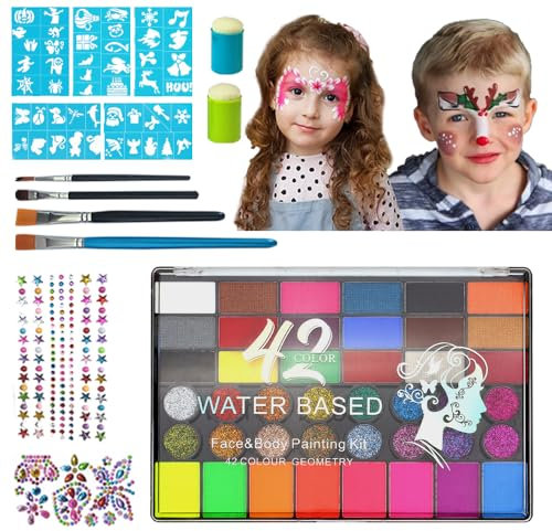 Kinder Gesichts Farben Kinderschminke Set - 42 Farbe Body & Face Paint Schminke für Theaterschminke Karneval, Halloween Schminke Cosplay Gesicht Bodypainting Kit für Erwachsene Kids Maskenbildner