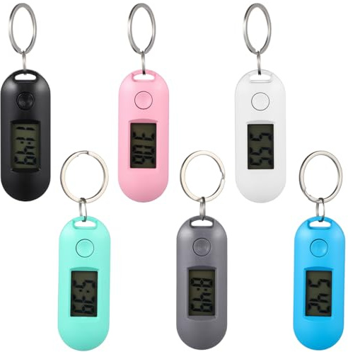 DOITOOL 6 Pcs Digital Keychain Watches Silent Luminous LCD Pocket Watch Fob with One Button Design Portable Keyring Watch for Students Exam Study Work Backpack Keys