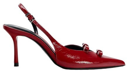 BAISOILIHA Donne Cinturino sul retrò Heels in A Faux Patent Pelle Sintetica Finish Pump Bow Detail Fibbia Closure Thin Heel Appuntito Sposa Festa Le Signore Ragazze Rosso Numero 38