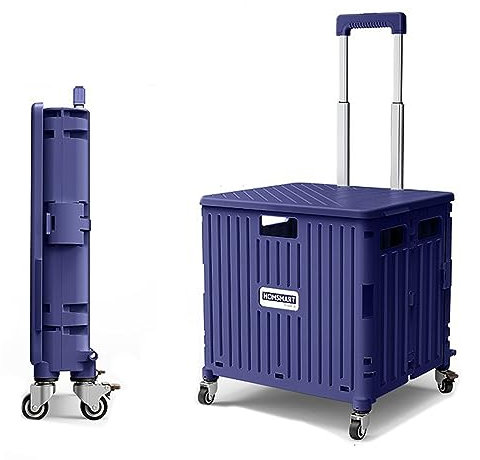 Generico Carrello Pieghevole, Carrello della Spesa con Ruote, Carrello in plastica per Libri, Coperchio di Sicurezza, carico 50 kg, capacità 65 l, Borse per la Spesa Pieghevoli per Salire Le Scale, t