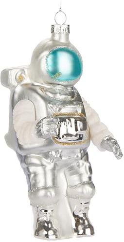 BRUBAKER Astronauta - Bola de Navidad de Cristal Pintado a Mano - Decoración Navideña de Espacio, Espacio Exterior, Viajes Espaciales 14,5 cm - Adorno de Árbol de Navidad Soplado a Boca - Colgante