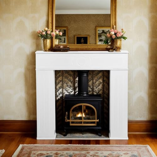 Mnaocz Mesas consola de madera para chimenea, 107 x 18 x 100 cm, armario de almacenamiento con 3 cajones, decoración moderna para sala de estar, color blanco