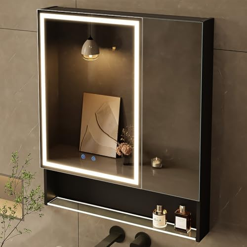 30×34 Lighted Medicine Mirror Cabinet with Storage Adjustable Brightness 3 Color Temperature Lighting Anti-Fog Sturdy Aluminum Medicine Cabinet with Lights 2 Socket & 2 USB Ports & Adjustable Shelf