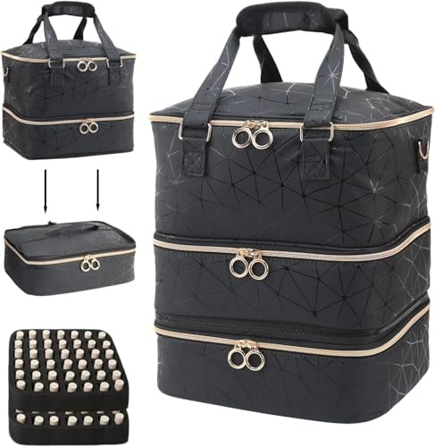 Ruiqas Große Kapazität Organisateur de Vernis à Ongles pour 84 Bouteilles de Vernis à Ongles et Lampe à Ongles, 3 Niveaux Imperméable Sac de Maquillage avec Ceinture D'épaule