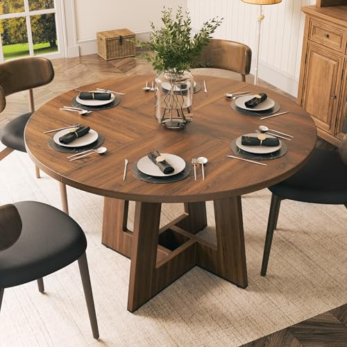 YOUDENOVA Mesa Comedor, 120 x 120 x 75 cm, Mesa Redonda Comedor, 100 kg de Carga, Mesa de Comedor aptas para la Sala de Estar y el Comedor, Marrón Vintage