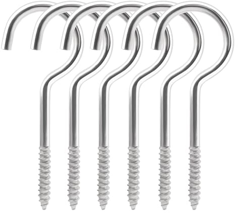 Quacc 6 PCS M6 Screw-in Hooks Ceiling Cup Hooks Screw Hook for Indoor and Outdoor Use (Silver)