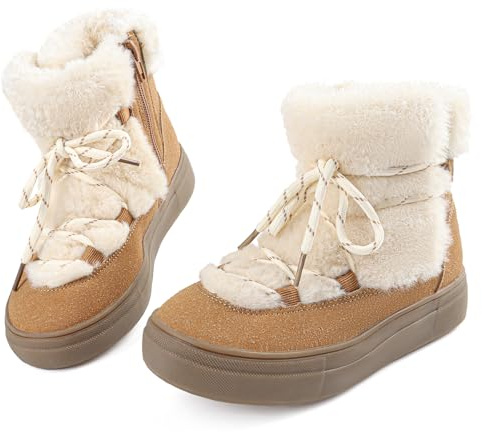 Wulubaba Toddler Girl Snow Boots with Side Zipper, Warm Faux Fur-Lined Winter Boots for Girls, Anti-Slip Sole, Easy On/Off, Outdoor Cold-Weather Shoes, Brown,12