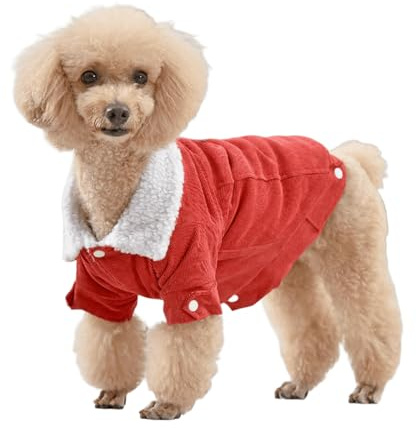 UOSIA Abrigos de Pana para Perros para el Invierno Bonita Chaqueta cálida para Cachorros con Forro Polar y Cuello con Solapa Abotonada Ropa para Mascotas para Clima frío