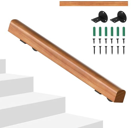 Hebitod Main courante en bois de pin - 80 cm - Rampe d'escalier semi-circulaire en bois antidérapante - Montage mural avec matériel de montage - Pour escalier intérieur - Noyer clair
