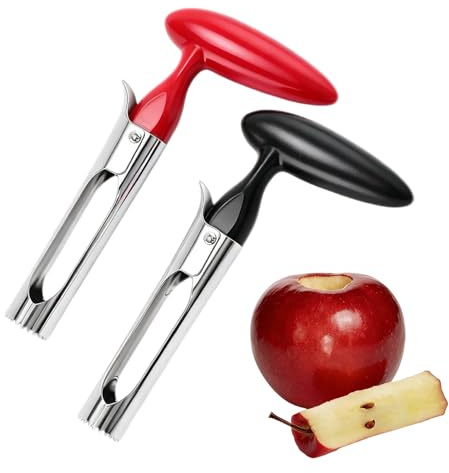 2 PCS Apple Corer Remover,Stainless Steel Apple Core Remover,Ergonomic Handle Tool Apple Corer and Fruit Core Extractor for Kitchen Use,Easy to Operate & Clean (Red and Black)
