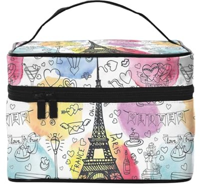 Trousse à cosmétiques avec poignée - Grande capacité - Avec fermeture éclair - Tour Eiffel