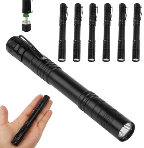 QZYIPI 6 stycken LED-stiftlampa ficklampa liten mycket ljus batteri – mini LED-ficklampa AAA med klämma, kompakt, robust penna LED-lampa för arbete, utomhus, nödsituation