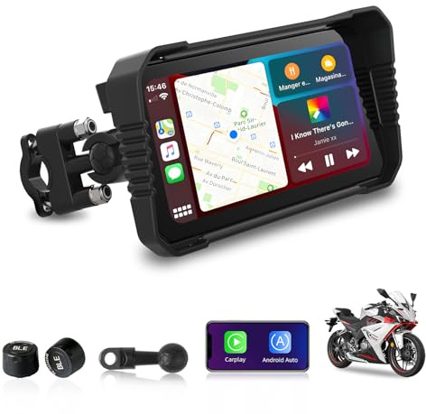 Jansite 6,25 Pulgadas Carplay Moto con TPMS, GPS Moto Navegador Compatible CarPlay&Android Auto Resistente al Agua IP67 Pantalla para Motocicleta con Bluetooth y Asistente de Voz