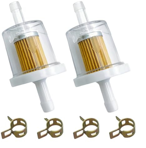 Simsky 2 Stück Benzinfilter, 8mm Kraftstofffilter mit 4 Schlauchklemmen Universal Benzinfilter Motorrad Rasenmäher Moped Roller Dieselfilter Diesel Filter für Auto Motorrad Roller Moped