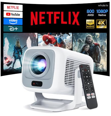 [Kompatibel med Netflix] WEMI smart bärbar miniprojektor autofokus, inbyggd 1080P-projektör 4K stöds, WiFi 6 Bluetooth 5.4, 800 ANSI trådlös hem utomhus film video TV-projektor Android 13