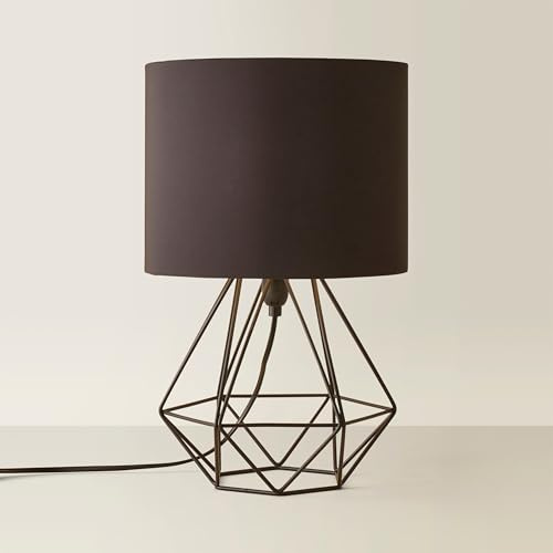 MiniSun | Modern Black Metal Basket Table Lamp with a Black Fabric Shade | Table Lamps, Home Décor & Improvement Essential