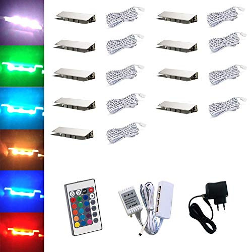 ACCE LED RGB glaskantbelysning glas golvbelysning vitrinbelysning klämma glas högsta kvalitet spegel rostfritt stål (9 stycken)