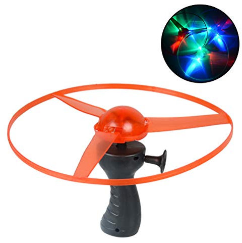 Akemaio Funny Colorful Pull String UFO LED Light Up Flying Saucer Disc Kids Toy, Glowing Hand Push Saucer