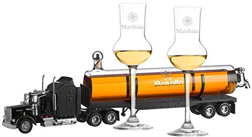 polar-effekt Bonollo LKW Dekanter mit 2 personalierte Grappagläser - Wunschmotiv - 0,5L feinster Grappa - Grappa Dekanter - Ideal für Verabschiedung, Geburtstag, Jahrestag - Motiv Eleganter Kompass