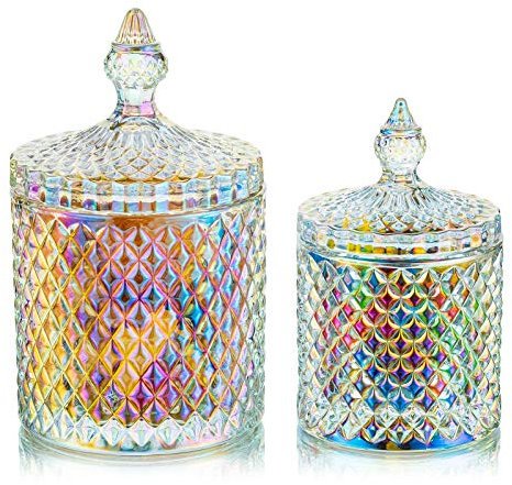 Bonbongeschirr mit Deckel-Bonbonbehälter Glasplätzchen Buntes Glas für Bonbonbuffet Dekorative Gläser Bonbonbuffet Geschirr für Partyhochzeitsanzeige Pothecary Mehl, klein + groß