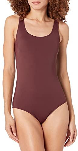 Amazon Essentials Maillot de Bain Une pièce à Couverture complète (Grandes Tailles Disponibles) Femme, Brun Profond, 44