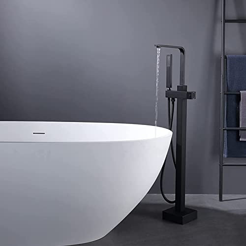 Freestanding Tub Filler, Freestanding Bathtub Faucet, Black Bathroom Faucet, Floor Mount Tub Faucet, Single Handle Brass Mixer Tap with Hand Shower for Bathroom Tub and Outdoor Shower Enclosure