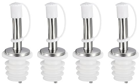 sourcing map Stainless Steel Bottle Pourers, 4Pcs 75mm/2.95 Olive Oil Spout with Rubber Dust Caps, Wine Pourers Liquor Pour Spouts for Pours Liquid, Wine, Vinegar, Most Liquor Bottles (White)