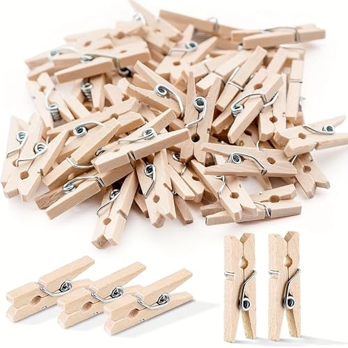 100 mini mollette in legno da 25 mm, mini mollette da bucato, piccole mollette in legno sostenibile, ideali per pareti fotografice, porta foto e progetti fai da te, mollette in legno