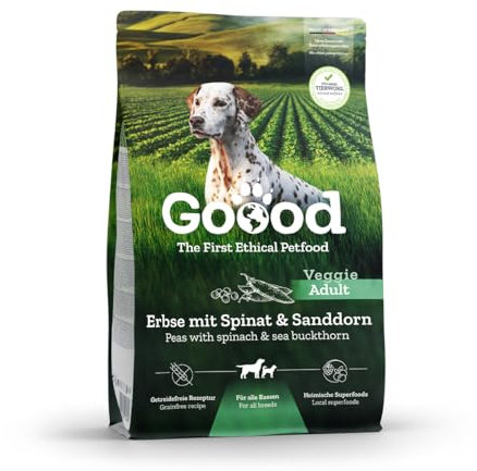 Goood Adult Veggie mit Erbse, Spinat und Sanddorn – Trockenfutter, Hundefutter – vegetarisch, getreidefrei, Alternative Proteinquelle, heimische Superfoods - für alle Rassen und Größen - 1,8kg