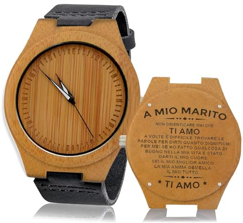 Orologio uomo in Legno con Incisione Personalizzata, Regalo A Mio Marito Compleanno o Natale, Orologio da Polso per Uomo con Dedica Speciale, Materiali di Alta Qualità (Legno01, A mio Marito, 01Legno)