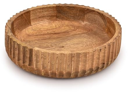 Kimona Handcrafted Mango Wood Fruit Bowl – Rustic Wooden Bowl for Kitchen Counter, Dining, or Centerpiece (25.4cm x 25.4cm x 6.35cm)