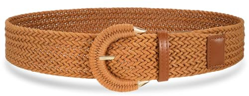 VONMELLI Frauen geflochtener Rattan breiter Gürtel gewebter Taillengürtel mit Halbkreisschnalle für Sommerkleid Jeans Hosen Braun XL