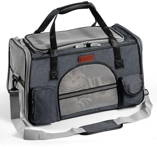 MyHiPet Trasportino Gatto e Cani in Oxford 300D - Trasportino per cani Auto Ideale anche per Viaggi Aerei - Misura 48x28x30 cm (Grigio/Nero)