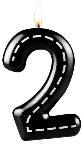 Zolunu Candela di compleanno a tema auto da corsa, candela per torta per il secondo compleanno a tema auto da corsa, candela numero 2, decorazione per torta di compleanno per ragazzi, ragazze, bambini