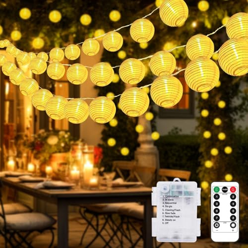 btfarm Guirnalda de luces con mando a distancia, 8 m, 20 LED, para exteriores, resistente a la intemperie, con temporizador, 8 modos, resistente al agua, para balcón, boda, fiesta, patio, decoración